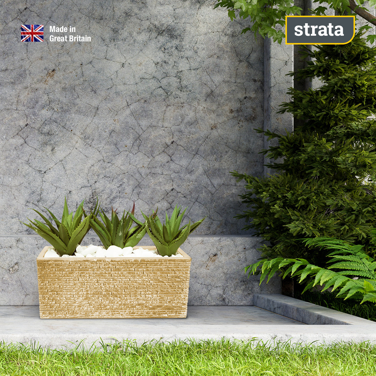 Maceta jardinera rectangular super resistente de plástico Beige efecto ceniza GN576 STRATA