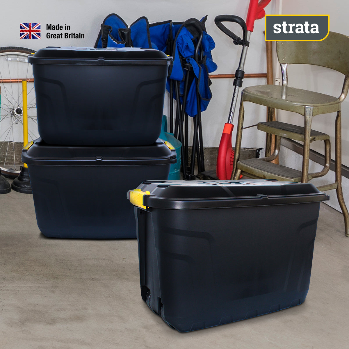 Storage box container 110 liters and 470 kilos of load with wheels and handle Strata HW420
