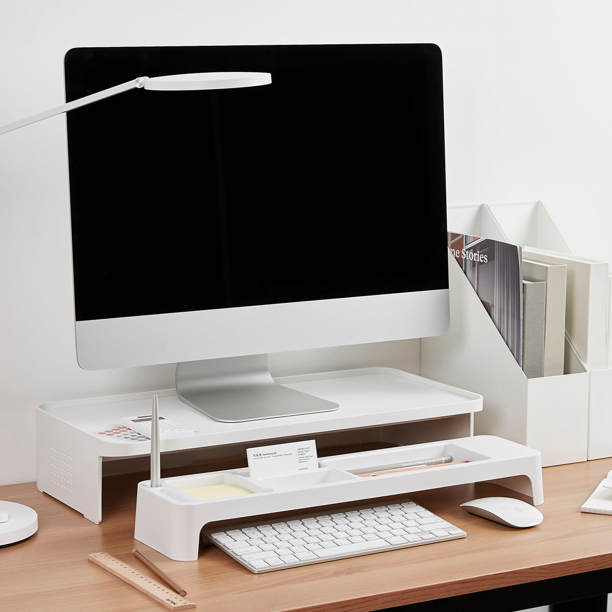  VIVO Soporte para monitor de 15 pulgadas, elevador de  escritorio de madera y acero, pantalla, teclado, portátil, organizador  ergonómico de escritorio y mesa de TV pequeño, blanco, STAND-V000DS-W :  Electrónica