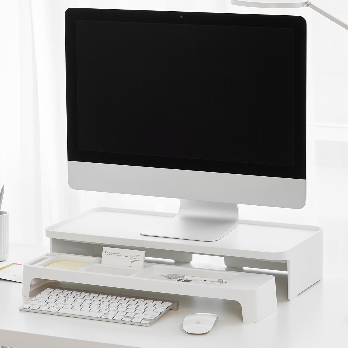 Uonlytech Soporte blanco para computadora portátil, soporte para monitor  blanco, elevador de monitor, organizador de almacenamiento para monitor